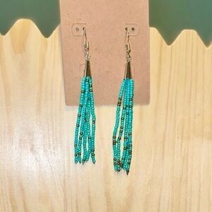 Plunder Design Seed Bead Turquoise Tassel Dangle Fringe Earrings - Boho Western